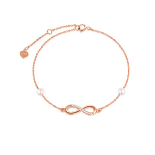 10K Rose Gold Diamond & Pearl Infinite Symbol Charm Bracelet-17