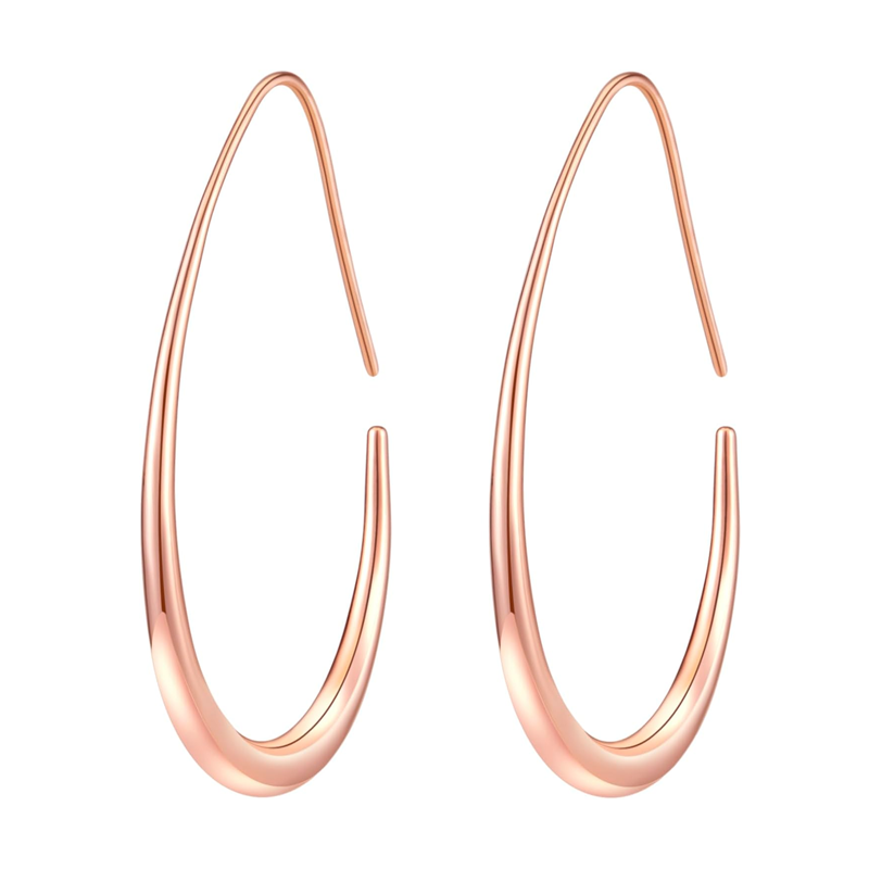 14K Rose Gold Drop Hoop Earrings for Women-1