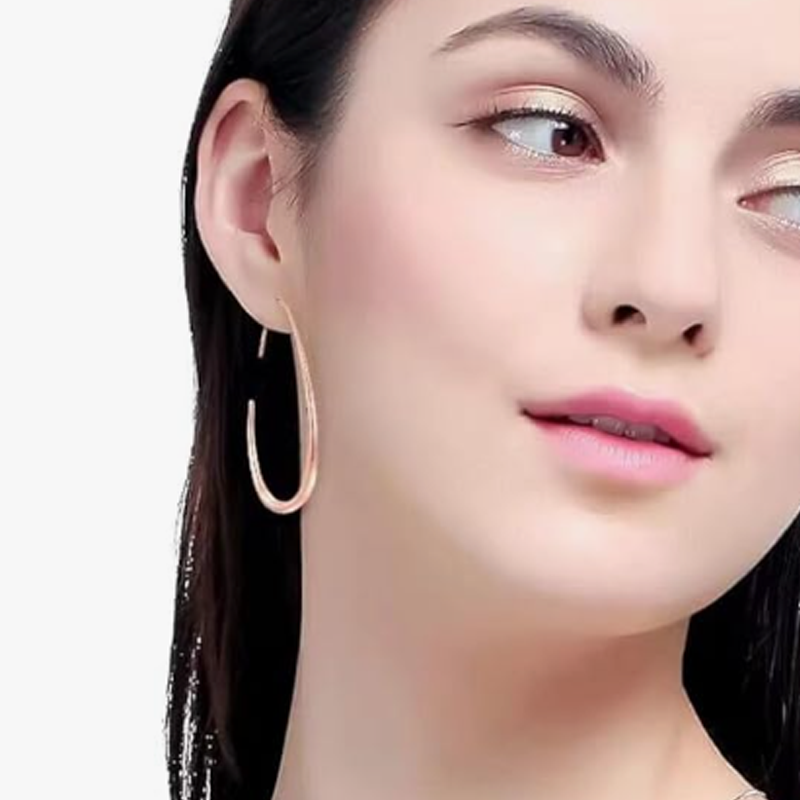 10K Rose Gold Drop Hoop Earrings for Women-2