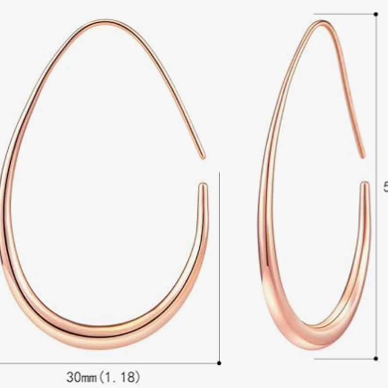 10K Rose Gold Drop Hoop Earrings for Women-5