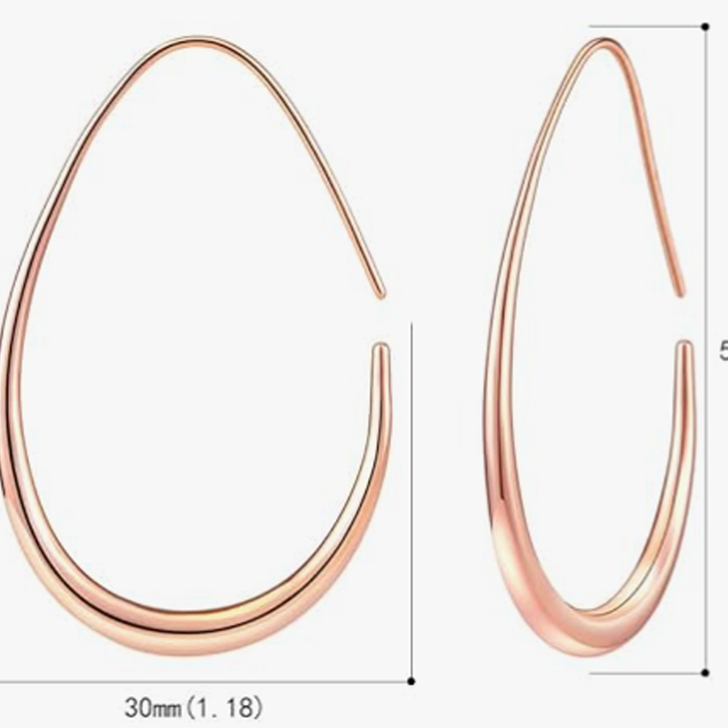 14K Rose Gold Drop Hoop Earrings for Women-5