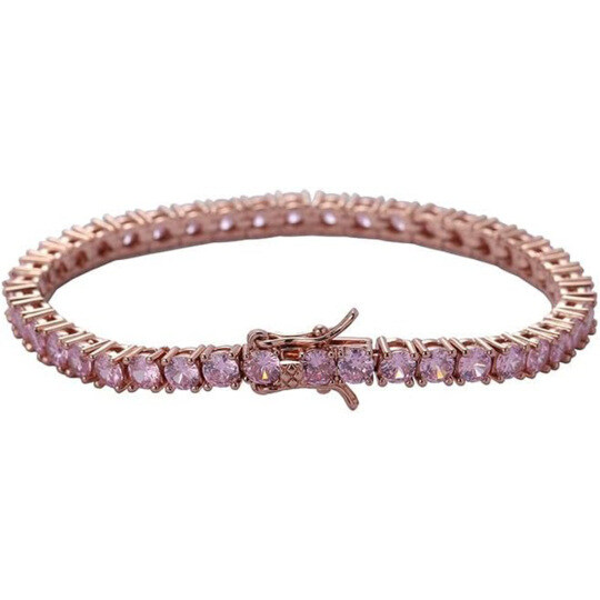 Pulseira de Tênis em Ouro Rosa 14K Decorada com Moissanita Rosa