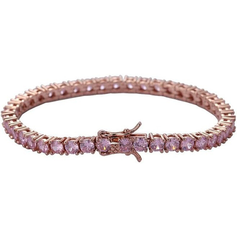 Pulseira de Tênis em Ouro Rosa 14K Decorada com Moissanita Rosa-1