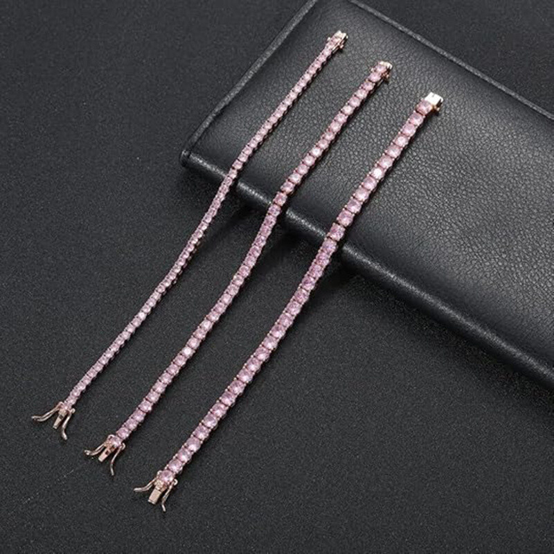 Pulseira de Tênis em Ouro Rosa 14K Decorada com Moissanita Rosa-3