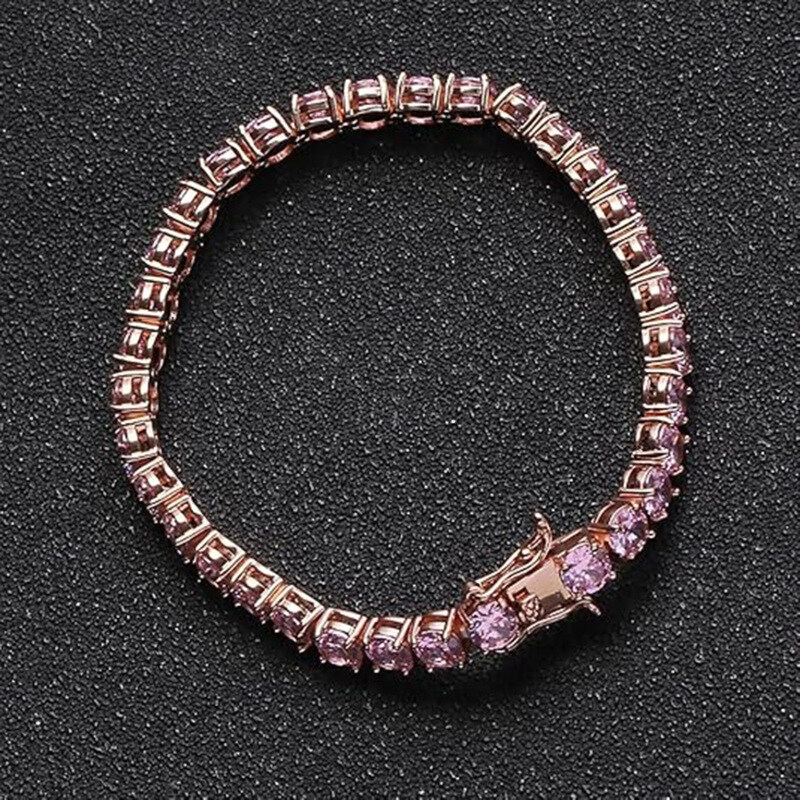 Pulseira de Tênis em Ouro Rosa 14K Decorada com Moissanita Rosa-4