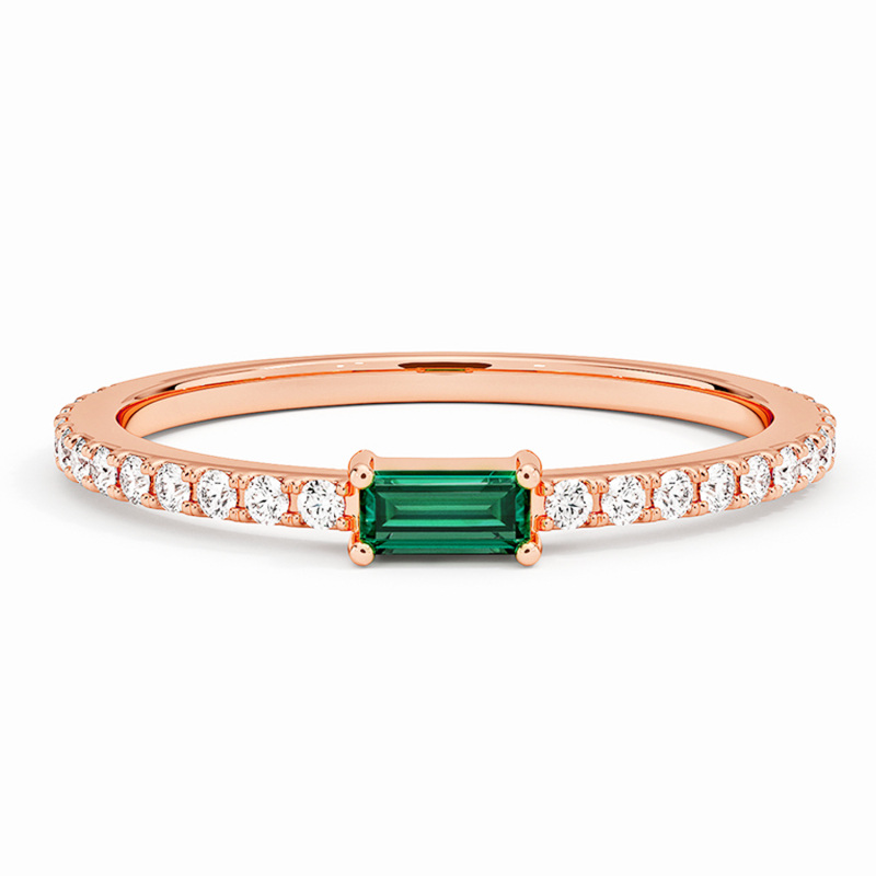 10K Rose Gold Emerald Cut Emerald & Lab Created Diamond Wedding Band G/H Color SI Clarity-1