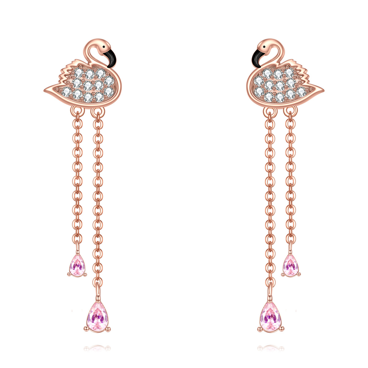 14K Rose Gold Cubic Zirconia Flamingo Drop Earrings-1