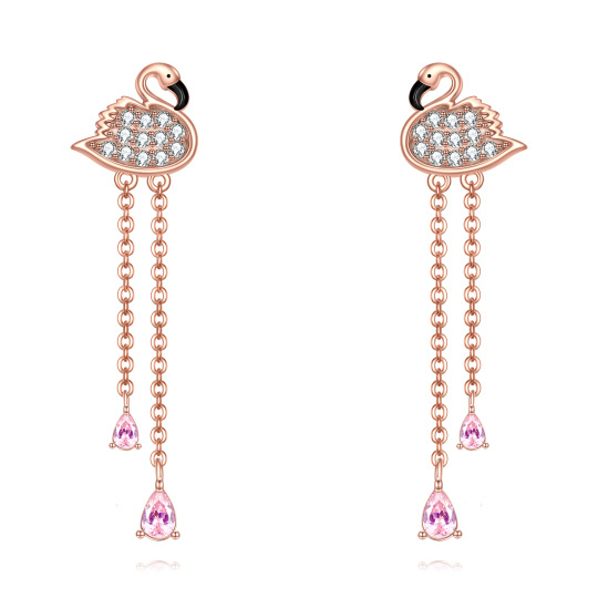 Sterling zilveren flamingo-oorbellen met roségouden zirkonia