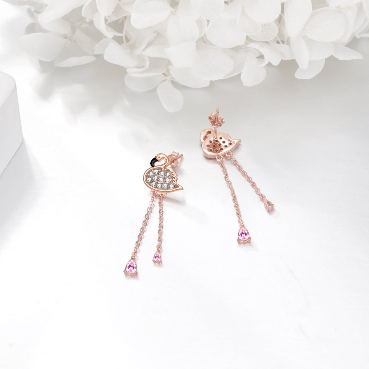 14K Rose Gold Cubic Zirconia Flamingo Drop Earrings-2