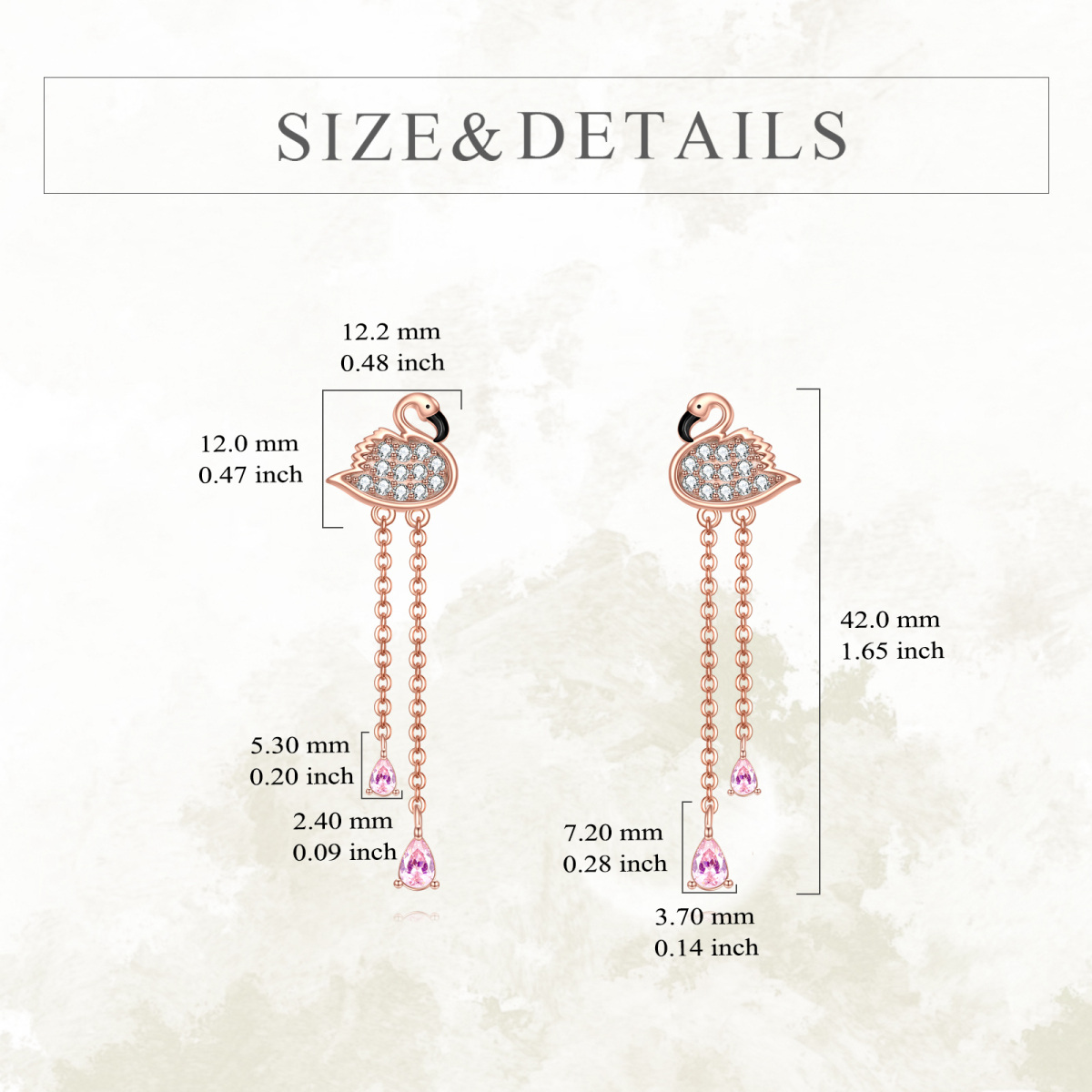 14K Rose Gold Cubic Zirconia Flamingo Drop Earrings-4