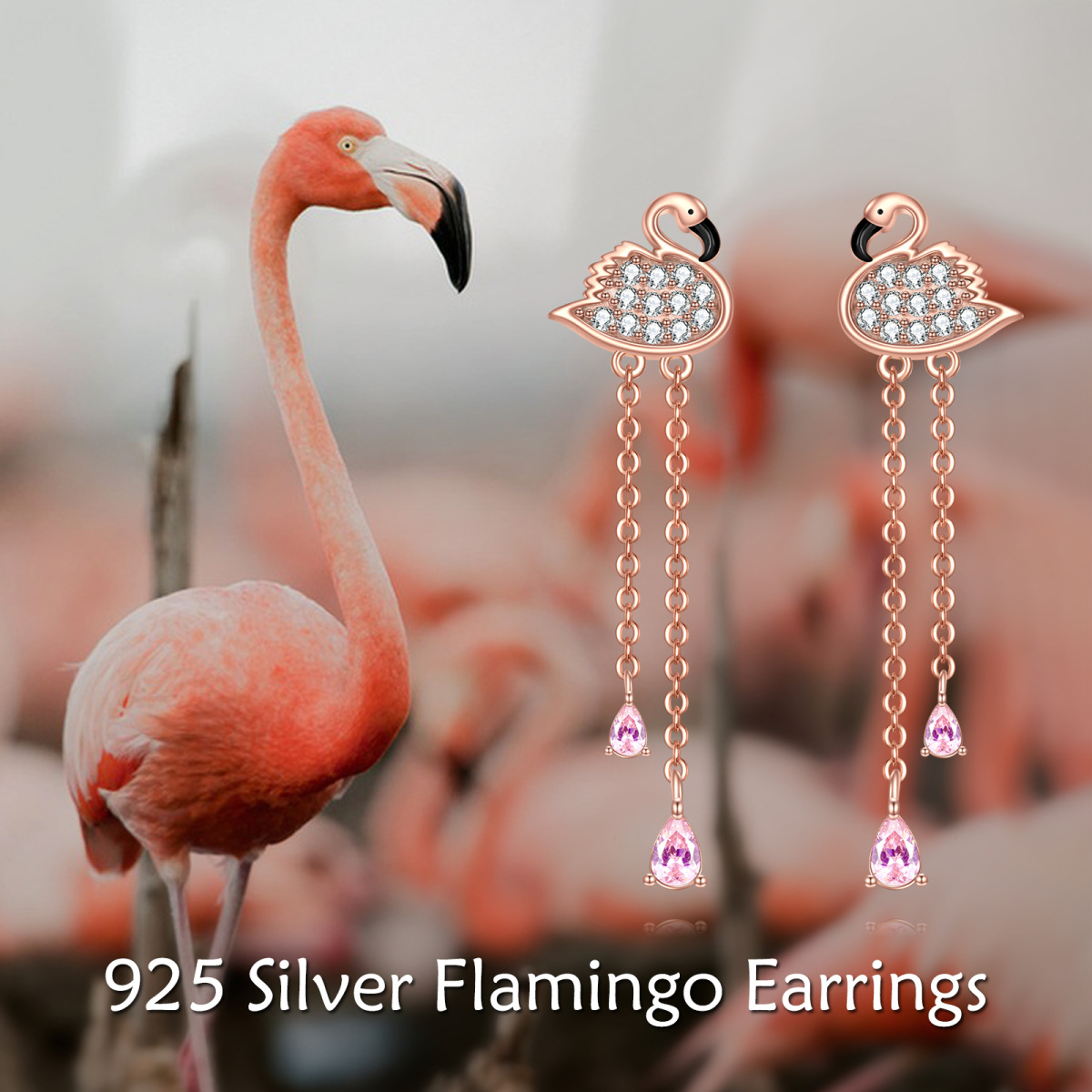 14K Rose Gold Cubic Zirconia Flamingo Drop Earrings-6