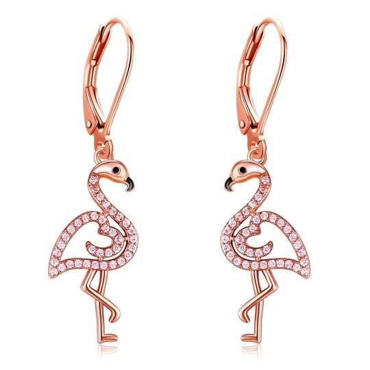 Sterling zilveren flamingo oorbellen met roségoud vergulde zirkonia