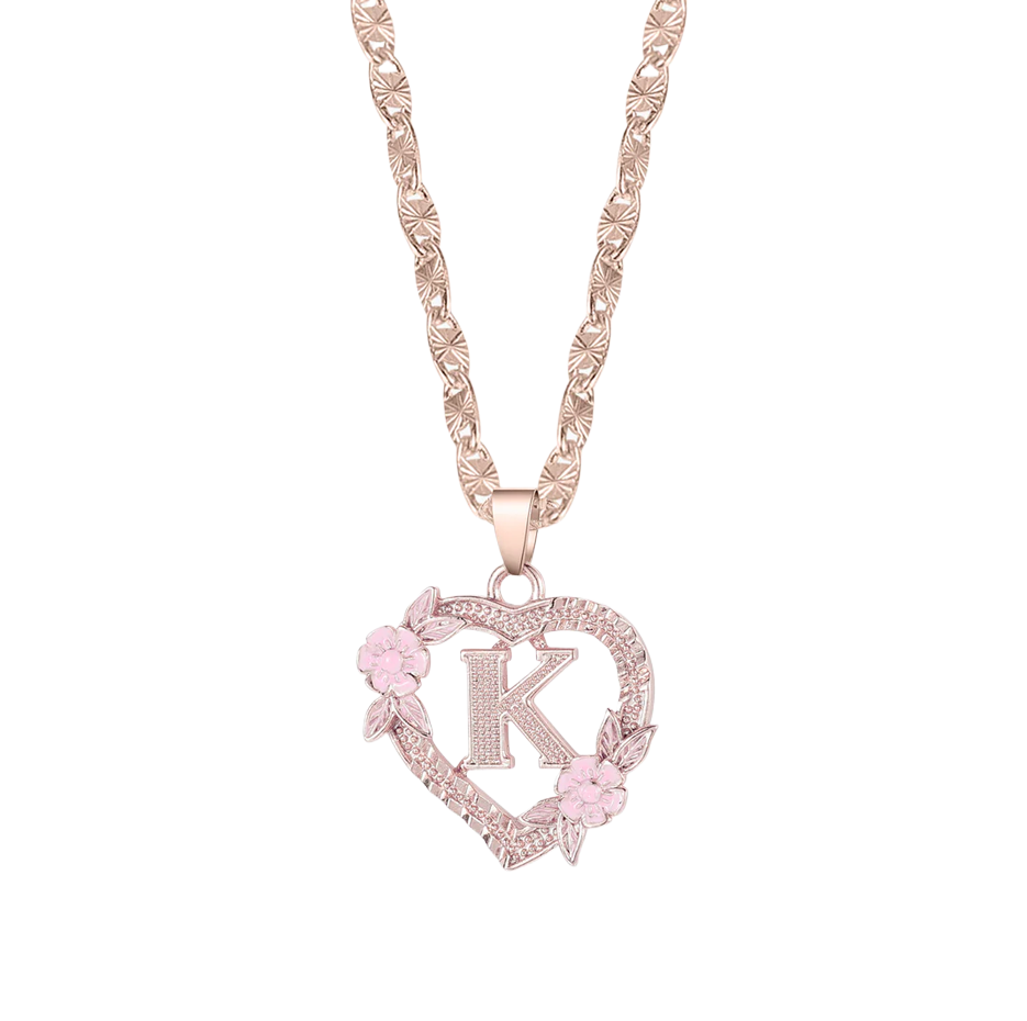 Collar con inicial de flor en oro rosa de 14 quilates-1