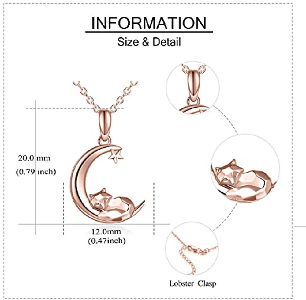 10K Rose Gold Fox & Moon Star Collar Colgante Para Mujer-6