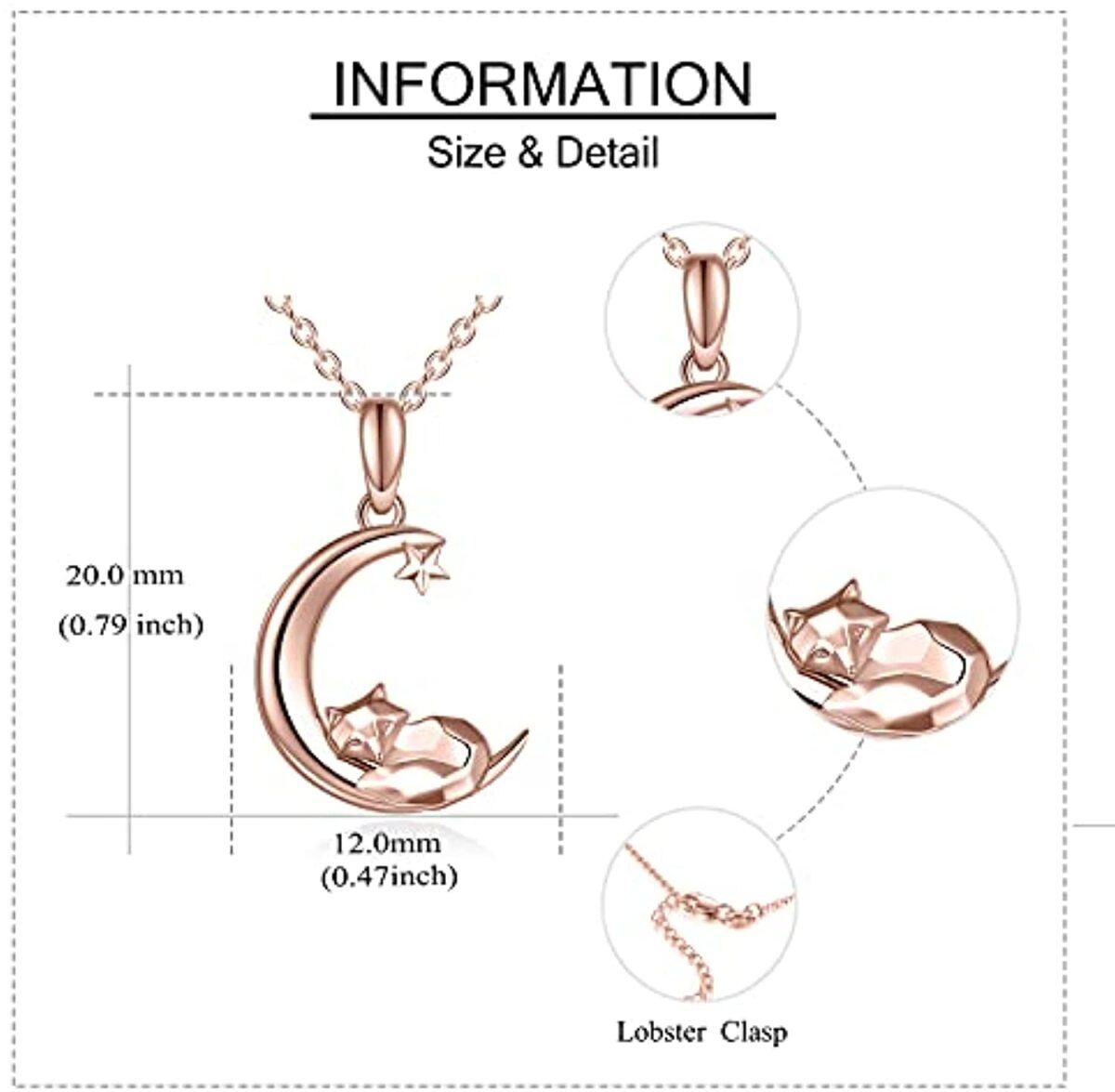 Naszyjnik z 14-karatowego różowego złota z lisem i gwiazdą księżyca dla kobiet-6