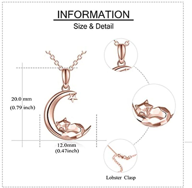 Colar com pendente de raposa, lua e estrela em ouro branco 10K-6