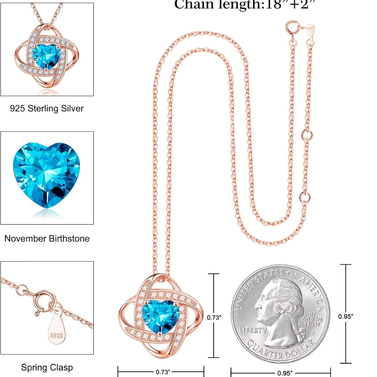 Collar con colgante de hermana con piedra de nacimiento personalizada en oro rosa de 14 quilates con corte de corazón-2