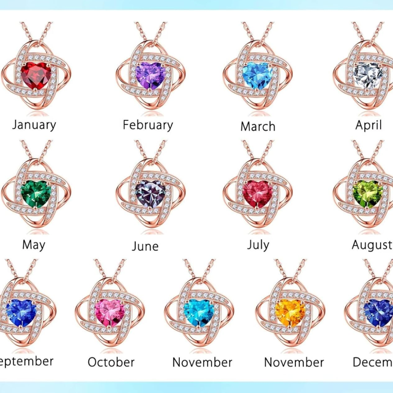 14K Rose Gold Heart Cut Personalized Birthstone Sisters Pendant Necklace-3
