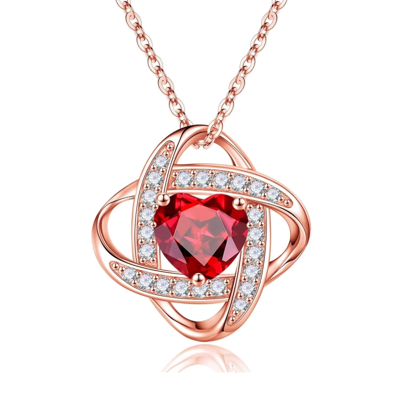 14K Rose Gold Heart Cut Personalized Birthstone Sisters Pendant Necklace-4