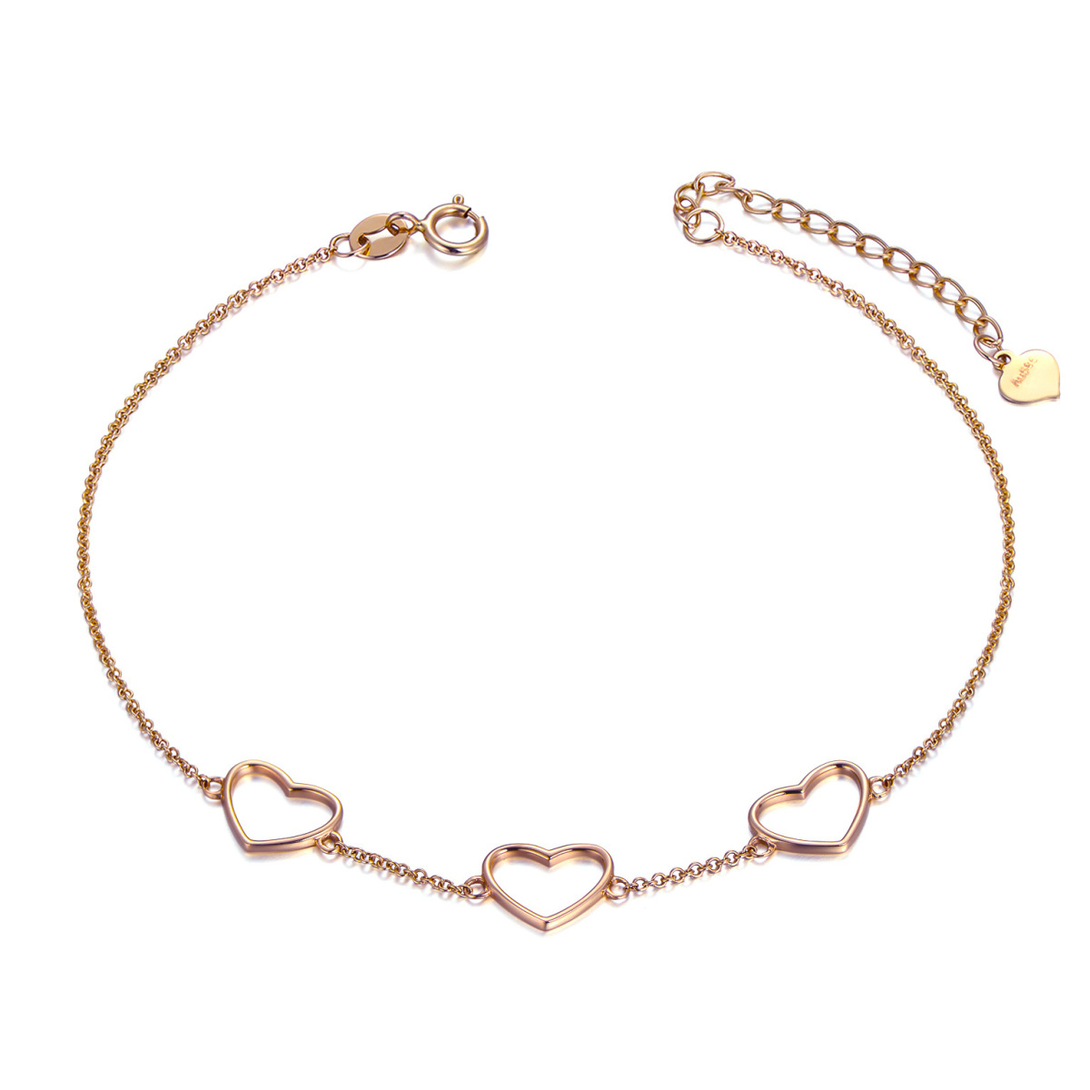 14K Rose Gold Heart With Heart Pendant Bracelet-1