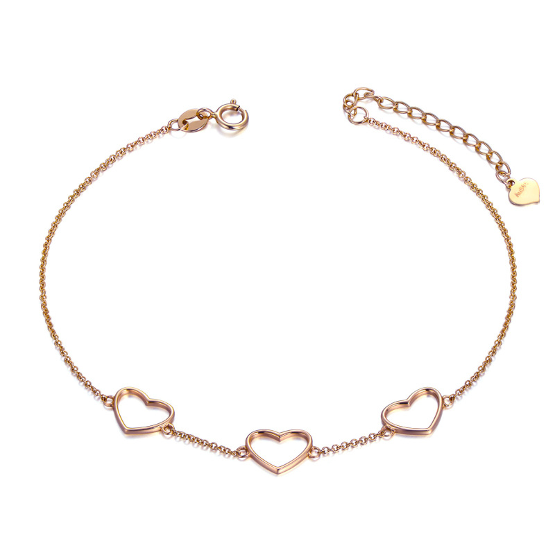 10K Rose Gold Heart With Heart Charm Bracelet-7