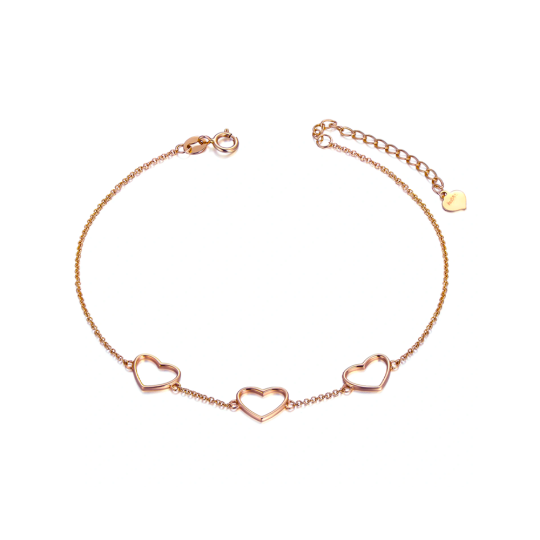 10K Rose Gold Heart Charm Bracelet