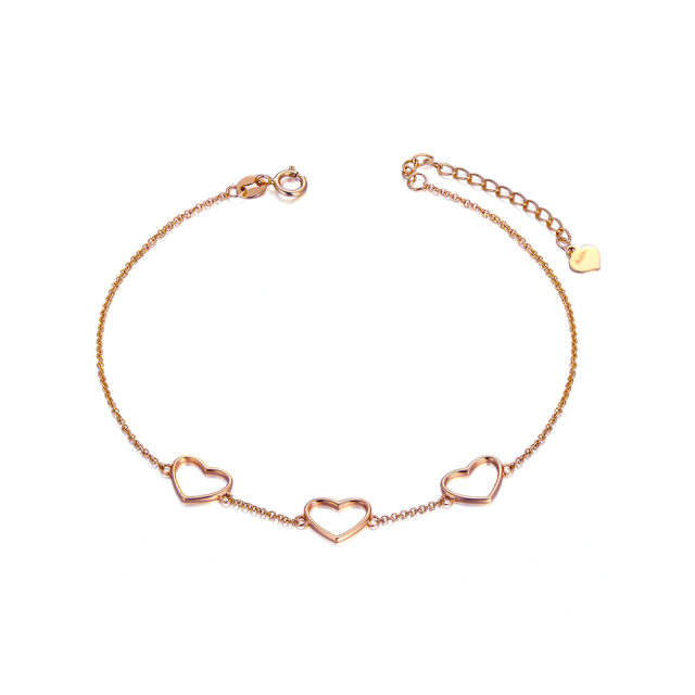 14K Rose Gold Heart Pendant Bracelet-1