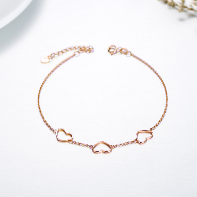 Bracelet en or rose 14K avec pendentif en forme de coeur-3