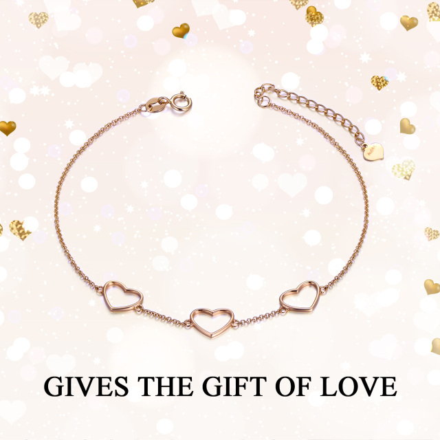 14K Rose Gold Heart Pendant Bracelet-4