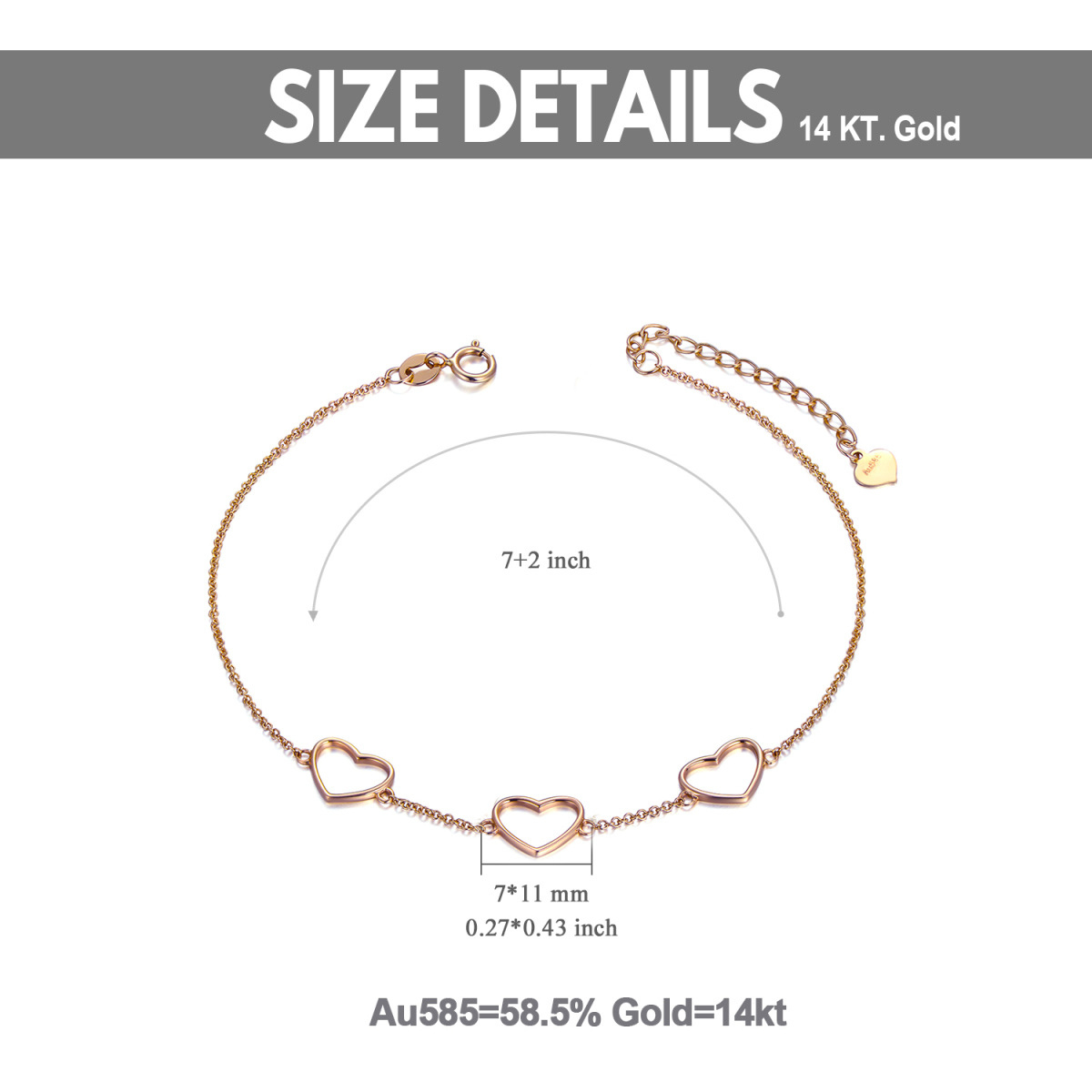 14K Rose Gold Herz Anhänger Armband-5