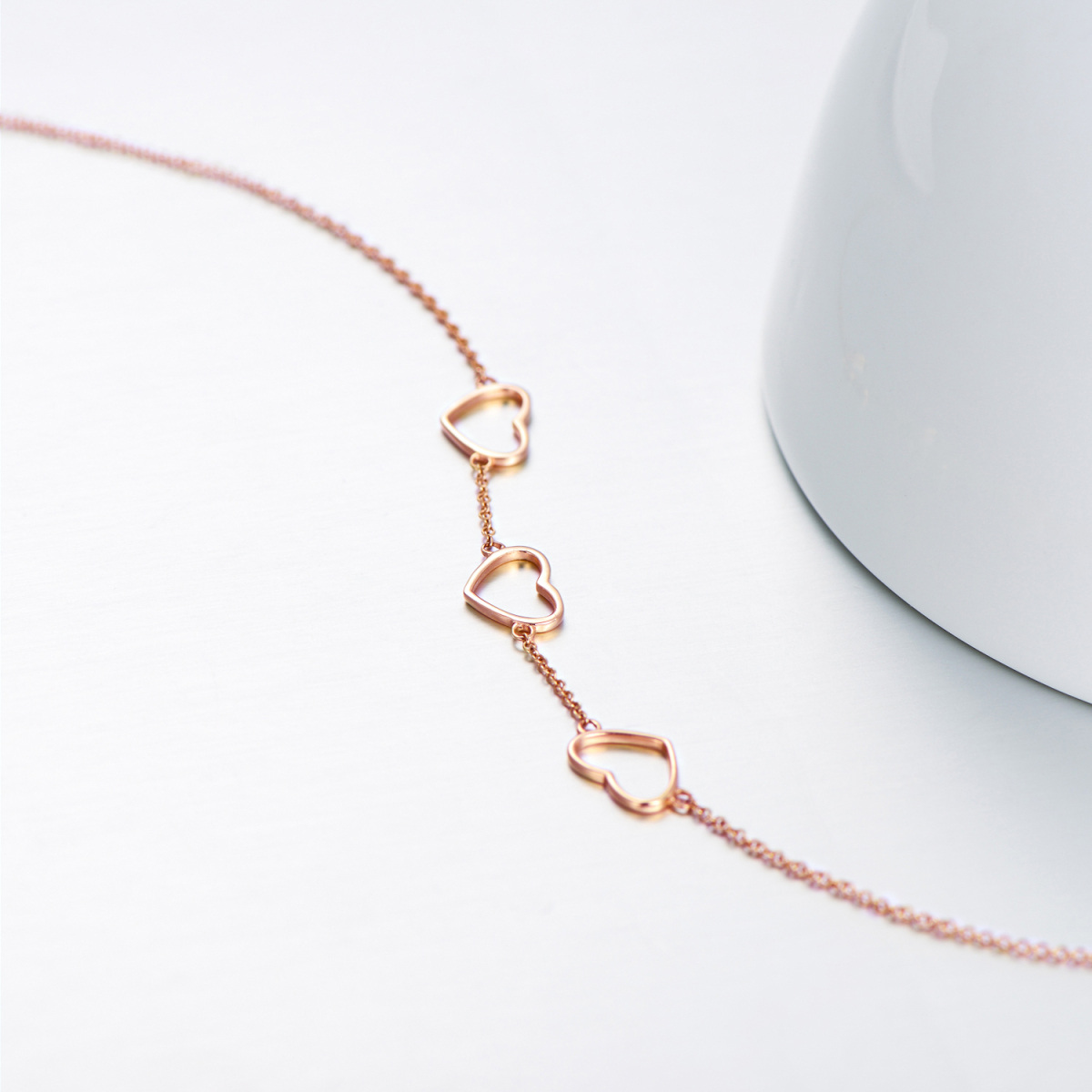 14K Rose Gold Heart Pendant Bracelet-6