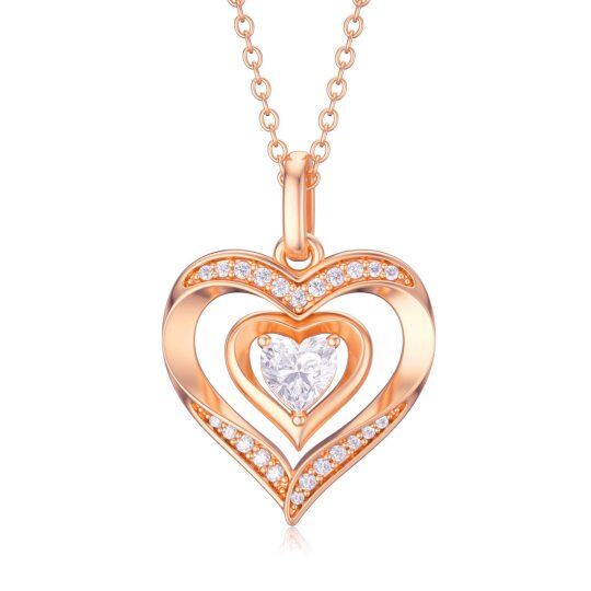 14K Rose Gold Cubic Zirconia Heart Pendant Necklace