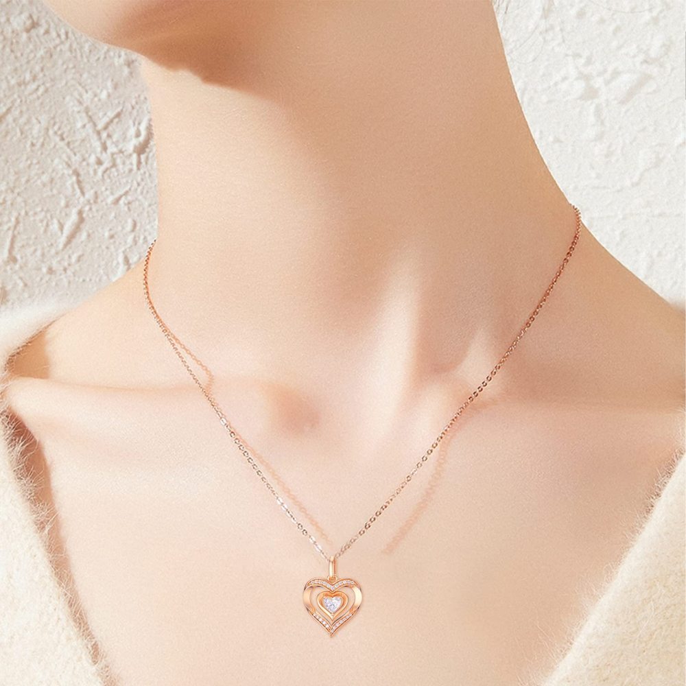 10K Rose Gold Cubic Zirconia Heart Pendant Necklace-2