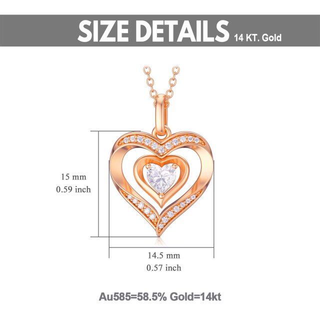 14K roségouden kubieke zirkonia hart hanger ketting-5