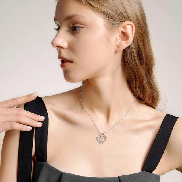 Collana con ciondolo a cuore con zirconia cubica in oro rosa 14K-2