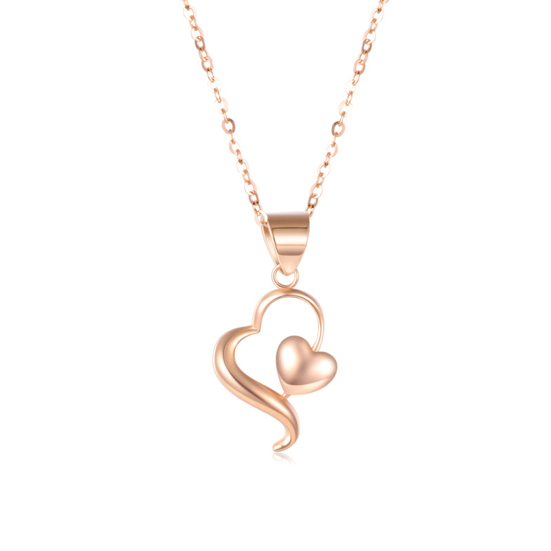 10K Rose Gold Heart Pendant Necklace For Women Best Friend-1