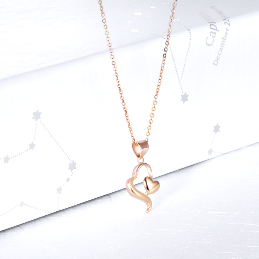 10K Rose Gold Heart Pendant Necklace For Women Best Friend-3