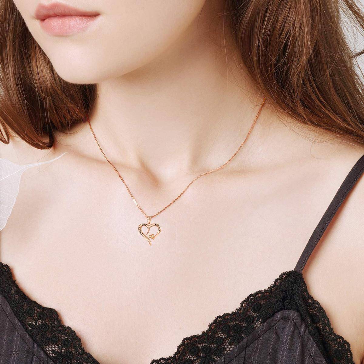 Collier en or rose 14K avec pendentif en forme de coeur et mot gravé-2