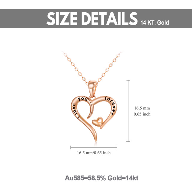 14K Rose Gold Heart With Heart Pendant Necklace with Engraved Word-6