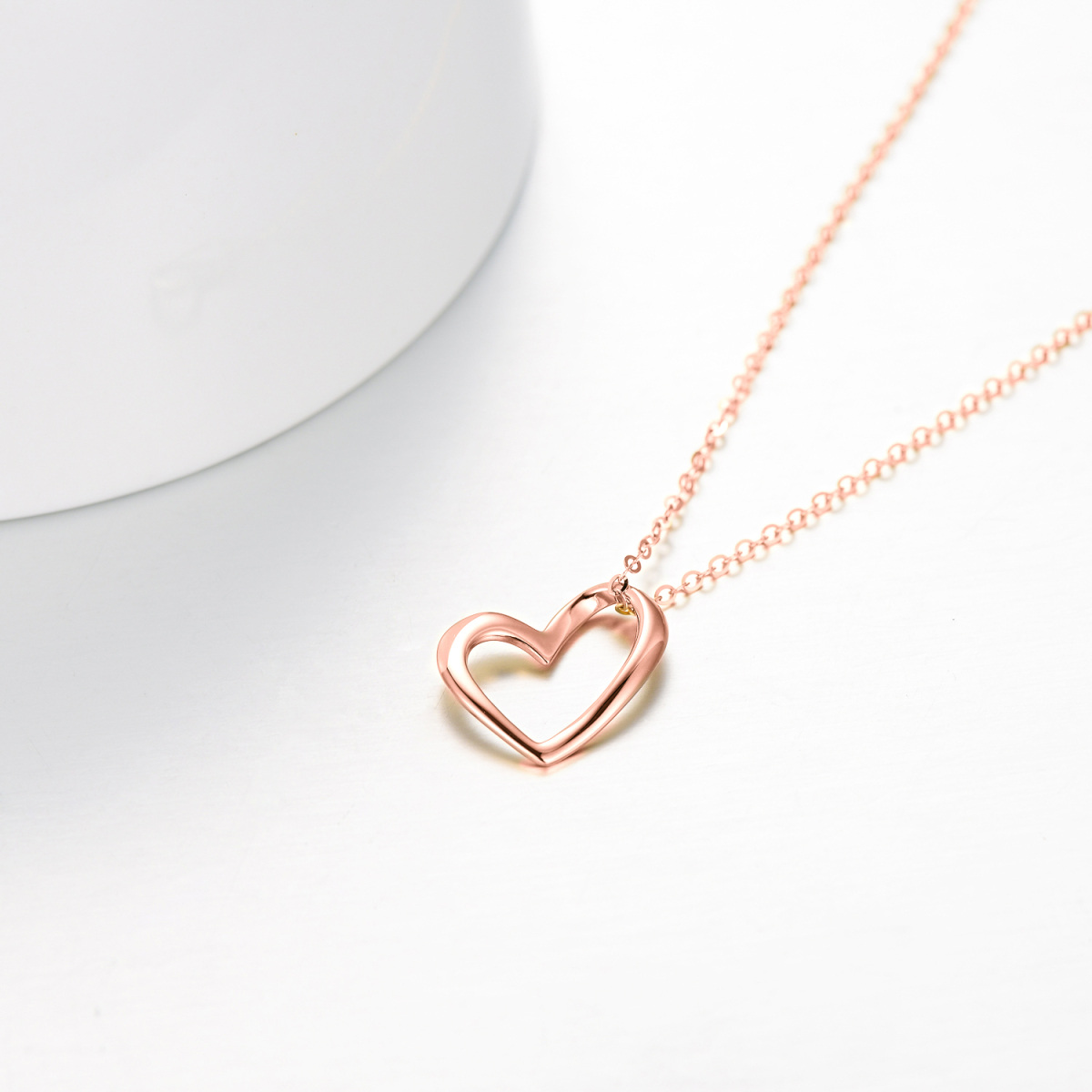 14K Rose Gold Heart Pendant Necklace-3