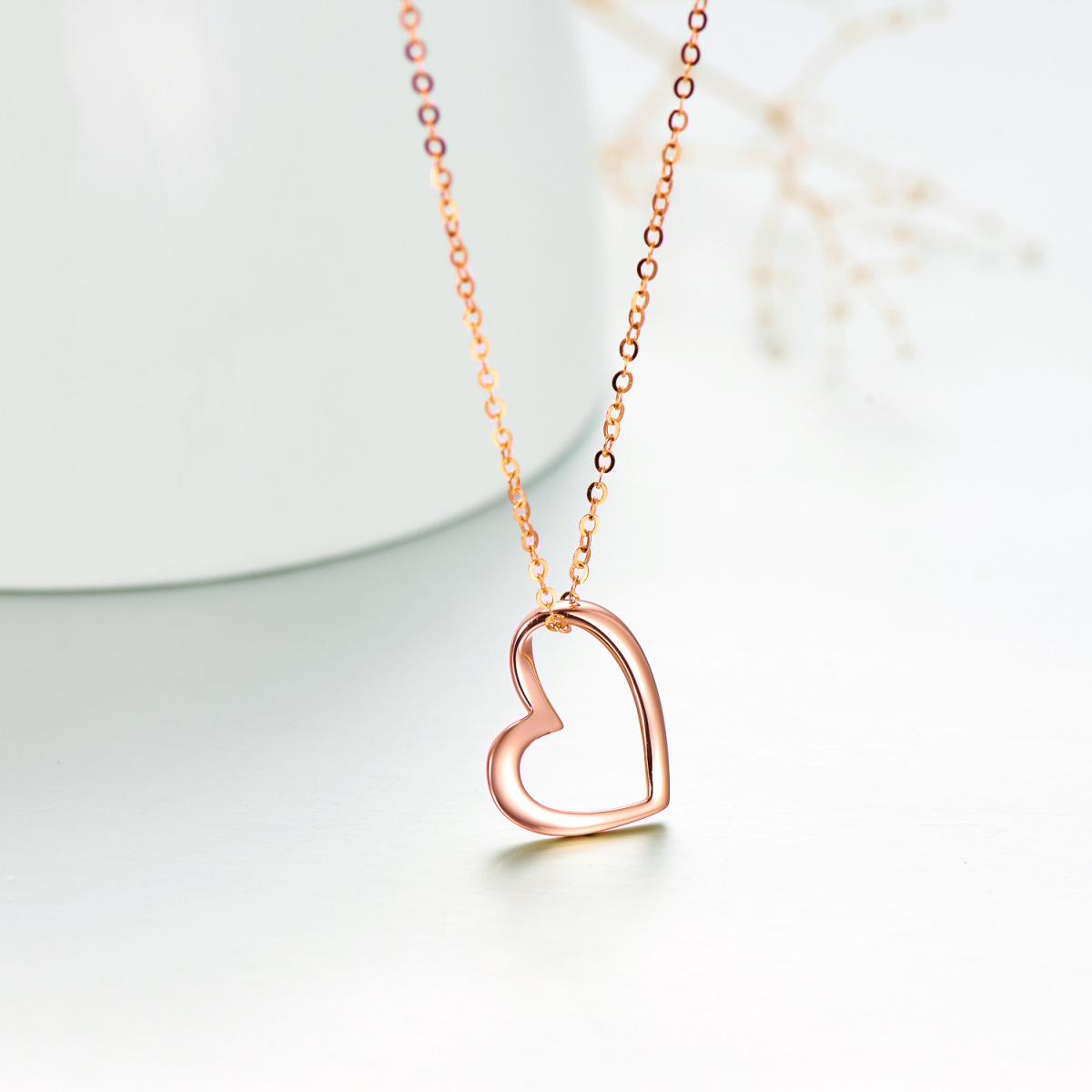 14K Rose Gold Herz-Anhänger Halskette-4