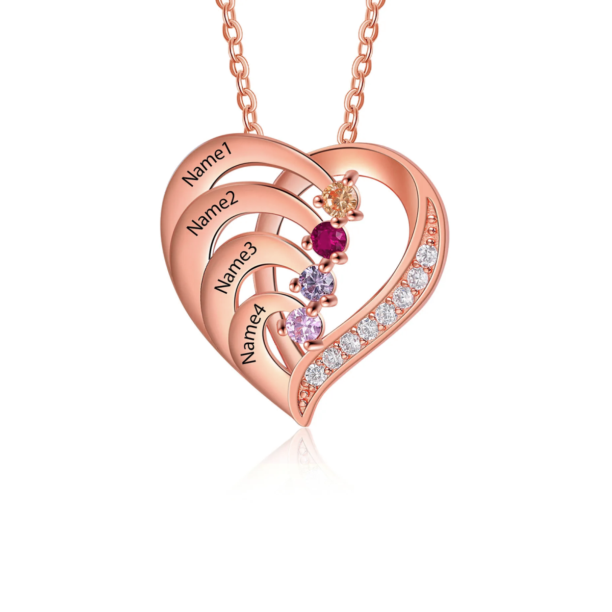 14K Rose Gold Heart Personalized Name & Birthstone Pendant Necklace-1