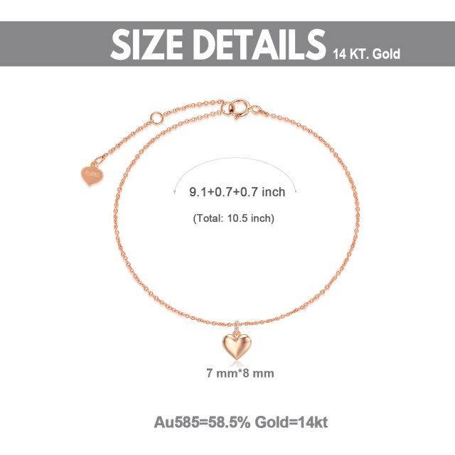 14K Rose Gold Heart Single Layer Anklet-3