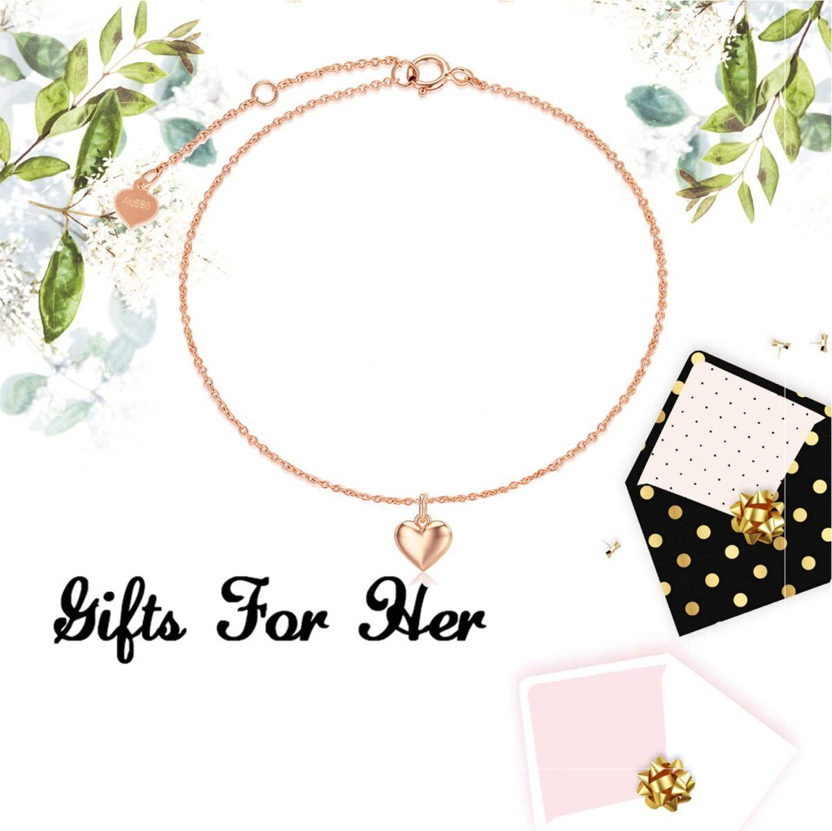 14K Rose Gold Heart Single Layer Anklet-4