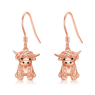 10K Rose Gold Highland Cow Drop Earrings-15