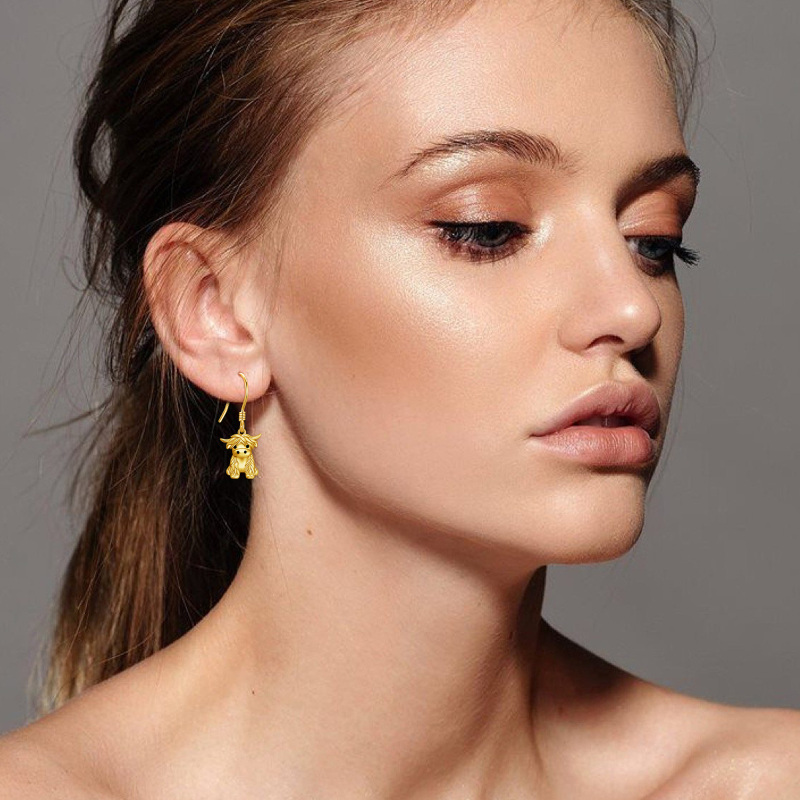 Brincos de vaca das Terras Altas em ouro rosa 18K-2