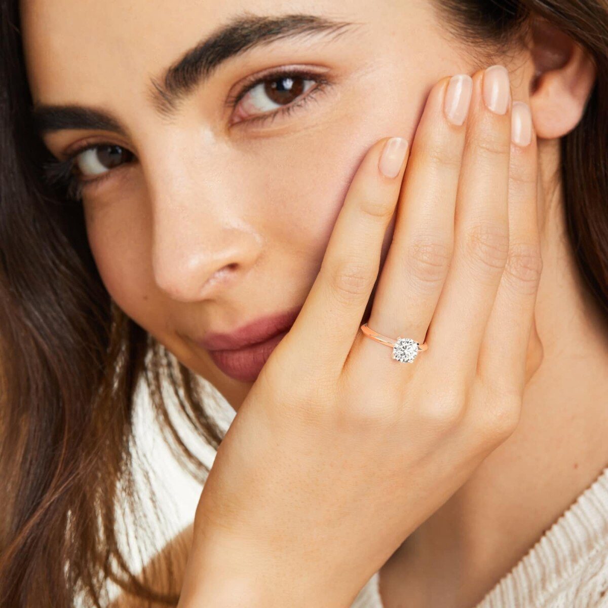 Bague de fiançailles en or rose 18 carats avec diamant solitaire de laboratoire-2