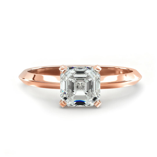Anillo de compromiso de oro rosa de 14 quilates con diamante de laboratorio solitario y borde afilado