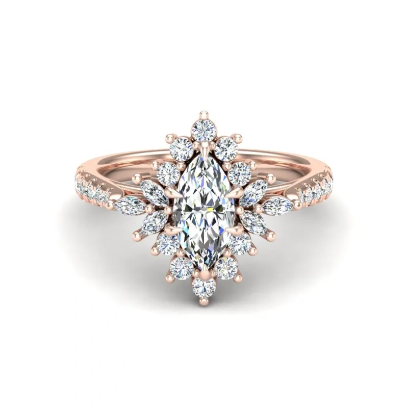 Bague de fiançailles en moissanite taille marquise en or rose 10K-1
