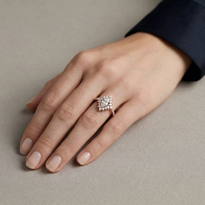 Bague de fiançailles en moissanite taille marquise en or rose 10K-2